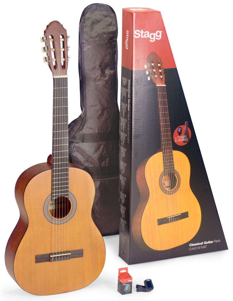 Stagg Guitar pack with 1/2 natural classical guitar with linden top, tuner, bag