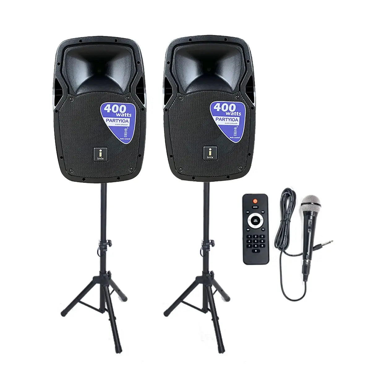 Imix Party 12A 12″ Active Speaker Set w/ Stands And Mic (Copy)