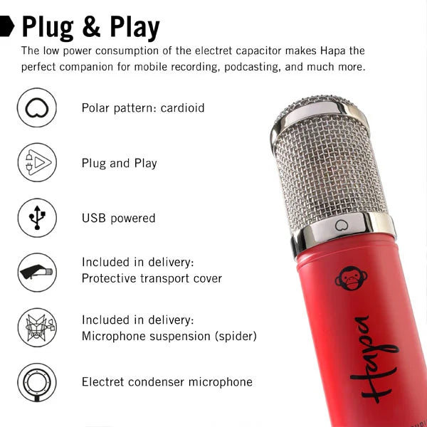 Monkey Banana Hapa Red- USB Back Electret Condenser Microphone